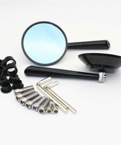 Round Anti Glare CNC Handle bar Mirrors for Motorcycles - Set of 2 - Black