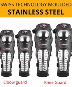 Pro-Biker Alloy Steel Adjustable Unisex Knee Shin and Elbow Guard Armor Protector for Motorcycle Riders (Black, 4 PCS)