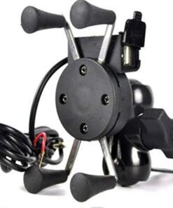 Mobile Charger Mobile Holder with USB 2.0 Fast Charger for All Bike & Motorcycle 360 Degree Rotating with Mirror Type Fitting (5V-2A)