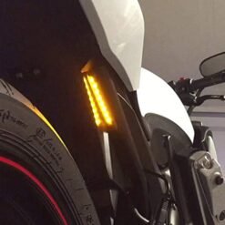 New Motorcycle Front Fork Flexible Dual-Color White & Amber Turn Signal LED DRL Lights (Set of 2)