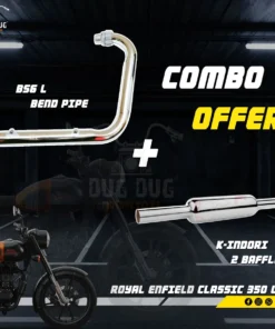 Combo - Royal Enfield BS6 Bend Pipe and K-Indori Exhaust 2-Baffles for Classic 350, Electra, Standard Models