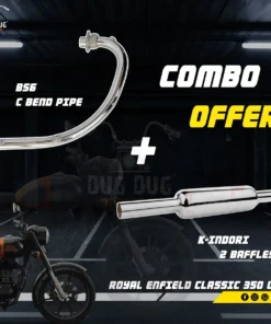 Combo - Royal Enfield BS6 C Bend Pipe and K-Indori Exhaust 2-Baffles for Classic 350, Electra, Standard Models