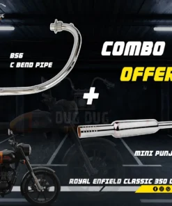 Combo - Royal Enfield BS6 C Bend Pipe and Mini Punjab Free Flow Exhaust for Classic 350, Electra, Standard Models