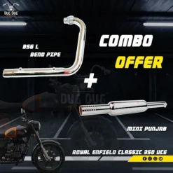 Combo - Royal Enfield BS6 L Bend Pipe and Mini Punjab Free Flow for Classic 350, Electra, Standard Models