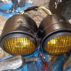 Dual Twin Headlights for Custom Modified Bobber Chopper Motorcycles - Grill Type Yellow