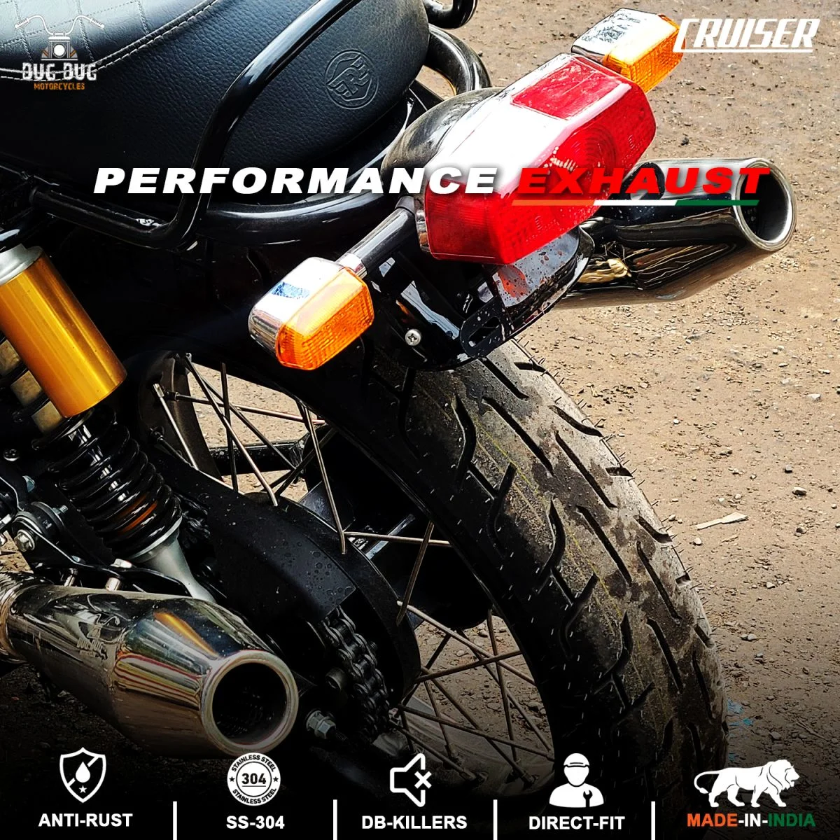 Dug Dug Cruiser Performance Exhaust SS-304 for Interceptor 650 and Continental GT 650 (1) Dug Dug Cruiser Performance Exhaust SS-304 for Interceptor 650 and Continental GT 650 (1)