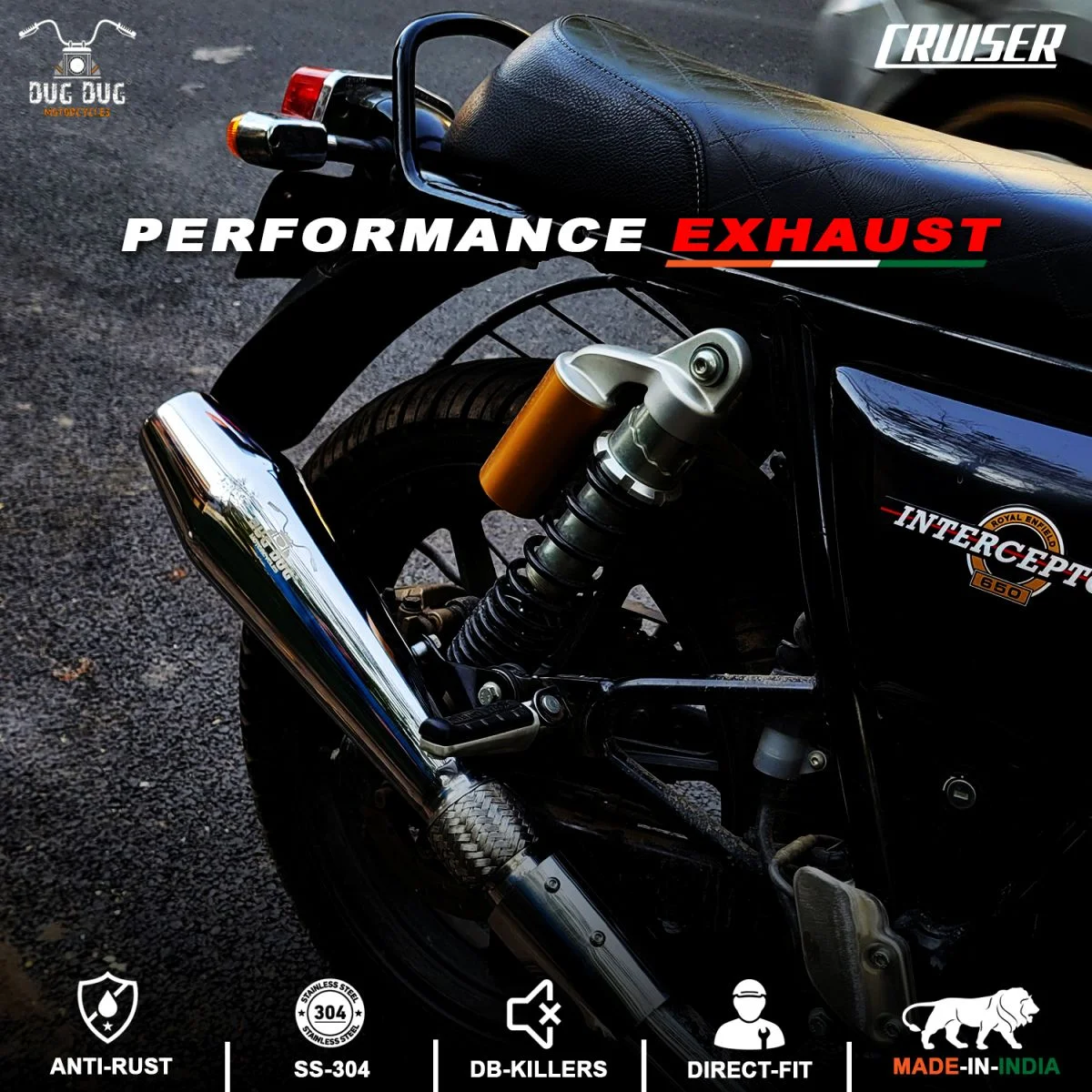 Dug Dug Cruiser Performance Exhaust SS-304 for Interceptor 650 and Continental GT 650 (2) Dug Dug Cruiser Performance Exhaust SS-304 for Interceptor 650 and Continental GT 650 (2)