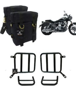 Dug Dug Canvas Bags and Saddle Stay Set for Royal Enfield Super Meteor 650 – Black