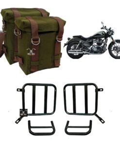 Dug Dug Canvas Bags and Saddle Stay Set for Royal Enfield Super Meteor 650 – Army Green