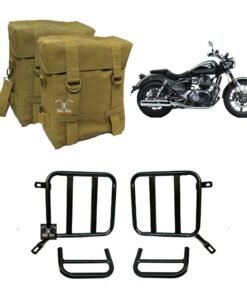 Dug Dug Canvas Bags and Saddle Stay Set for Royal Enfield Super Meteor 650 – Khaki