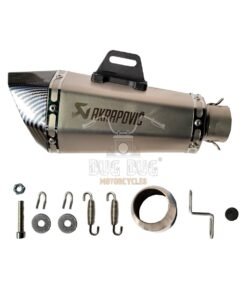 Akrapovic Exhaust with DB Killer for Bajaj, TVS, KTM, Suzuki, Yamaha, Hero Silver with Carbon Fibre Cap