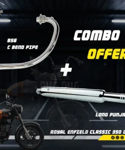 BS6 C Free Flow Bend Pipe and Bada Punjab Free Flow Silencer Combo for Classic 350, Electra, Standard UCE Models