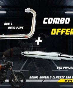 BS6 L Free Flow Bend Pipe and Bada Punjab Free Flow Silencer Combo for Classic 350, Electra, Standard UCE Models