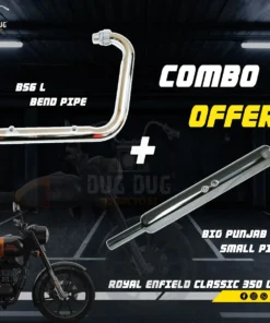 BS6 L Free Flow Bend Pipe and Bada Punjab Small Pipe Free Flow Silencer Combo for Classic 350, Electra, Standard UCE Models