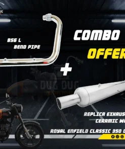BS6 L Free Flow Bend Pipe and Replica Exhaust Ceramic Wool Exhaust Combo for Classic 350, Standard 350 UCE, Electra UCE Models