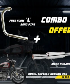L Type Free Flow Bend Pipe and Mini Punjab Free Flow Silencer Small Pipe Combo for Royal Enfield Classic 350 Reborn Single Sensor