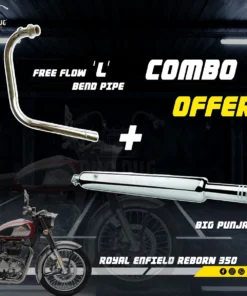 L Type Free Flow Bend Pipe Reborn and Bada Punjab Free Flow Silencer Combo for Royal Enfield Classic 350 Reborn Single Sensor