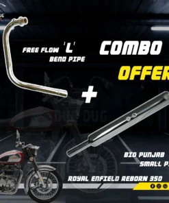 L Type Free Flow Bend Pipe Reborn and Bada Punjab Free Flow Silencer Small Pipe Combo for Royal Enfield Classic 350 Reborn Single Sensor