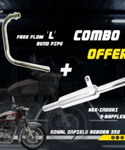 L Type Free Flow Bend Pipe Reborn and HKK Indori 3 Baffles Exhaust Combo for Royal Enfield Classic 350 Reborn Single Sensor