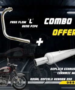 L Type Free Flow Bend Pipe Reborn and Replica Exhaust Ceramic Wool Combo for Royal Enfield Classic 350 Reborn Single Sensor