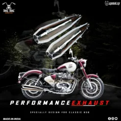 Dug Dug Growler Performance Exhaust for Royal Enfield Classic 650 | SS-304 | Deep Bassy Sound | Rust-Free with Heat Shield & dB Killer