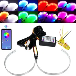 Dug Dug RGB LED Strip Light DRL for Car Motorcycle Headlights Wheels and Horns iOS Android APP Bluetooth Control 2Pc