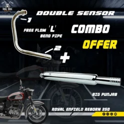 L Shape Bend Pipe Free Flow with Double Sensor & Bada Punjab Exhaust for Reborn Classic 350