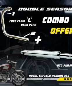 L Shape Bend Pipe Free Flow with Double Sensor & Bada Punjab Exhaust for Reborn Classic 350