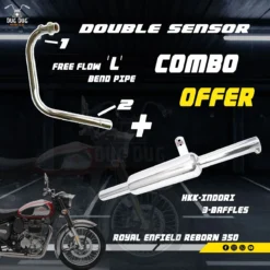 L Shape Bend Pipe Free Flow with Double Sensor & HKK Indori Exhaust for Reborn Classic 350
