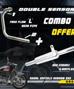 L Shape Bend Pipe Free Flow with Double Sensor & HKK Indori Exhaust for Reborn Classic 350