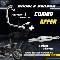 L Shape Bend Pipe Free Flow with Double Sensor & K Indori Exhaust for Reborn Classic 350