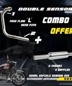 L Shape Bend Pipe Free Flow with Double Sensor & K Indori Exhaust for Reborn Classic 350