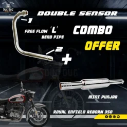 L Shape Bend Pipe Free Flow with Double Sensor & Mini Punjab Exhaust for Reborn Classic 350