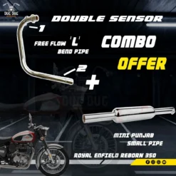 L Shape Bend Pipe Free Flow with Double Sensor & Mini Punjab Exhaust for Reborn Classic 350