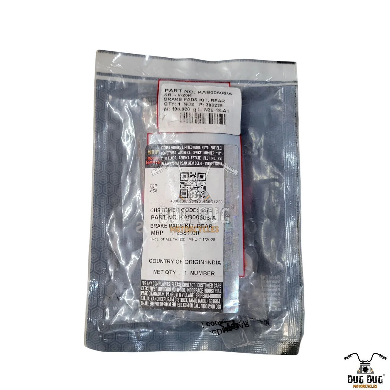 Royal Enfield KAB00506A Rear Brake Pads for Super Meteor 650, Classic 650 & Shotgun 650 (1)