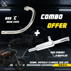 BS3 BS4 C Bend Pipe and HKK Indori 3 Baffles Combo for Royal Enfield Classic 350 and Standard 350