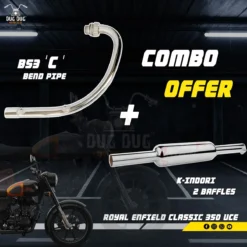 BS3 BS4 C Bend Pipe and K Indori 2 Baffles Combo for Royal Enfield Classic 350 and Standard 350