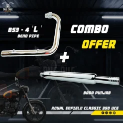 BS3 BS4 L Bend Pipe and Big Punjab Exhaust Combo for Royal Enfield Classic 350 and Standard 350