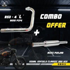 BS3 BS4 L Bend Pipe and Chota Punjab Exhaust Combo for Royal Enfield Classic 350 and Standard 350