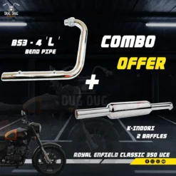 BS3 BS4 L Bend Pipe and K Indori Exhaust 2 Baffles Combo for Royal Enfield Classic 350 and Standard 350