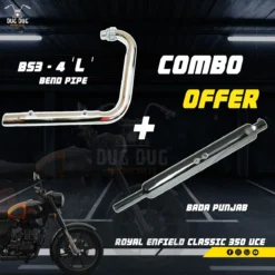 BS3 BS4 L Bend Pipe and Long Punjab Exhaust Combo for Royal Enfield Classic 350 and Standard 350