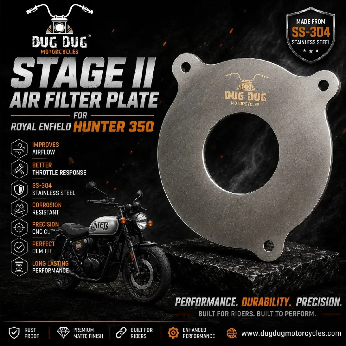Stage 2 Air Filter Plate Hunter 350 made from SS-304 stainless steel with precision CNC-cut construction