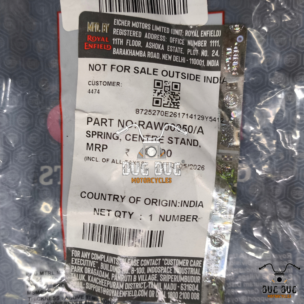 Royal Enfield RAW00325A Centre Stand Hunter 350 genuine packaging