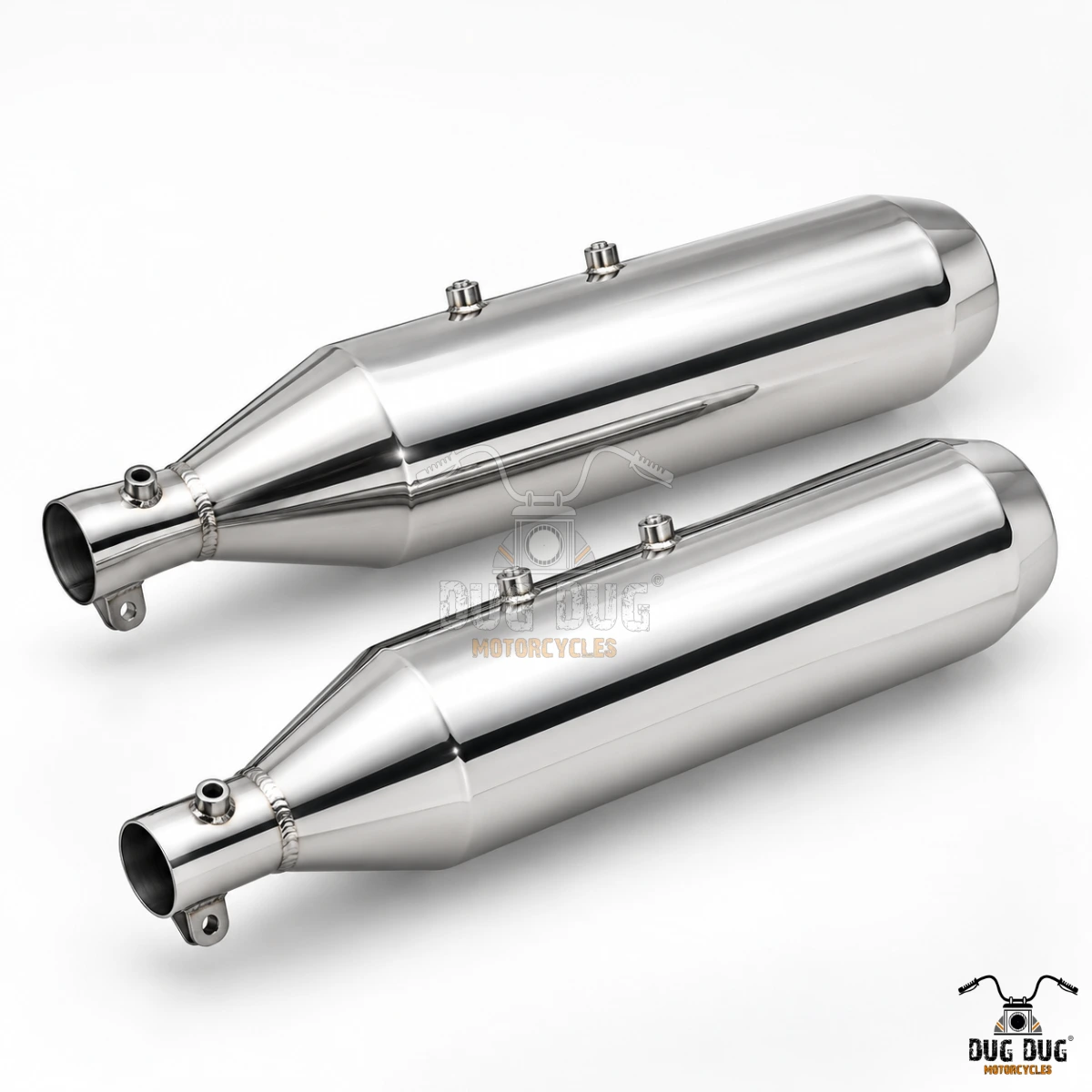 Pair of Astral Polish Exhaust Silencers for Royal Enfield Super Meteor 650