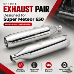 Astral Exhaust for Royal Enfield Super Meteor 650 in Mirror Polish Finish