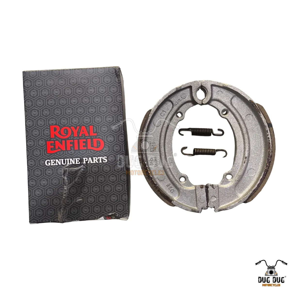 Royal Enfield Brake Shoe Kit with Spring for Classic 350 with genuine parts packaging