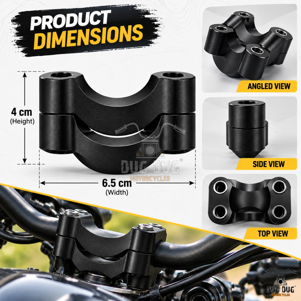 Royal Enfield Guerrilla 450 Handlebar Riser Dimensions 6.5 cm Width and 4 cm Height